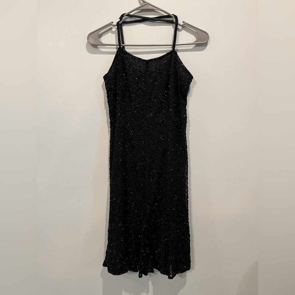 Vintage Night Vogue Sequined Black Dress HEAVY - Size 4